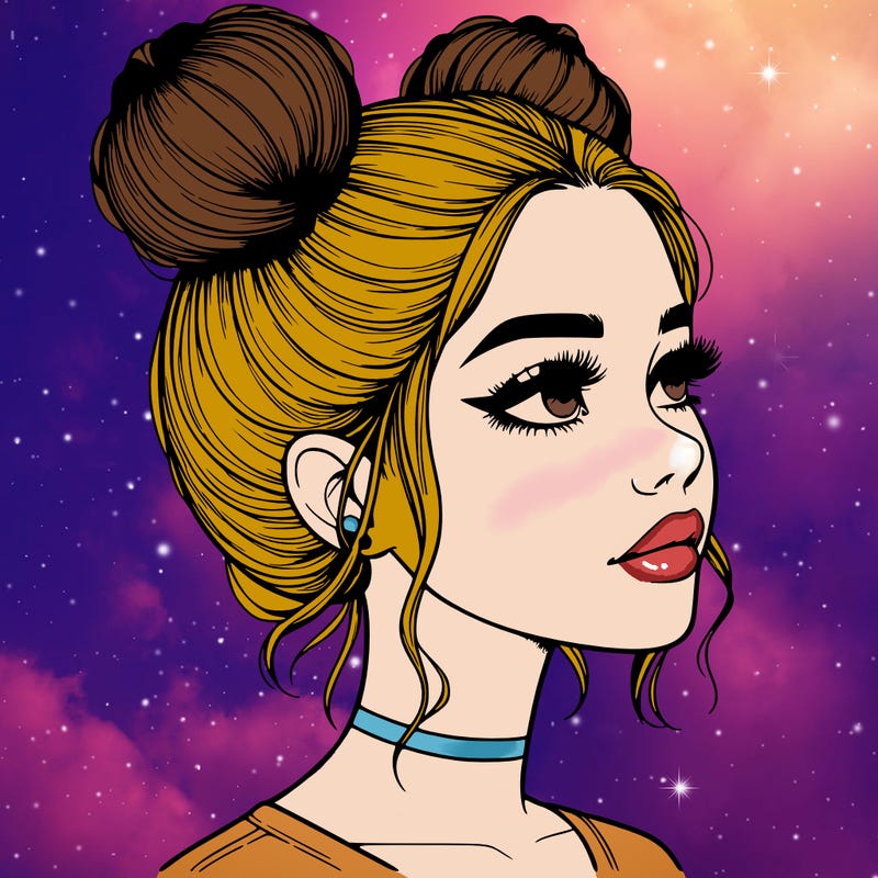 realistic girl with buns on the top of her head