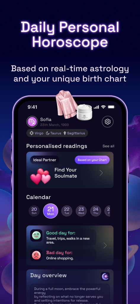 Astro Map: Soulmate drawing - Astro Map mobile app showing daily personal horoscope readings and astrology calendar on a smartphone screen