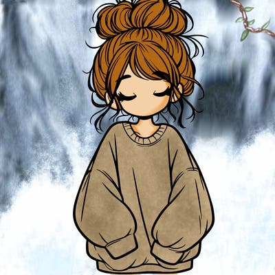 girl with baggy sweatshirt and messy bun