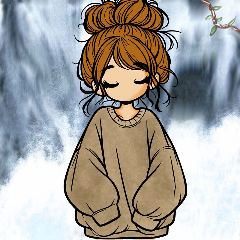 girl with baggy sweatshirt and messy bun