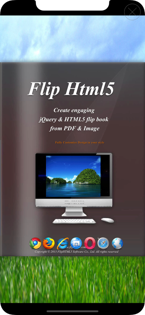 Flip Html5 Reader - Introductory screen for Flip HTML5 Reader detailing the creation of interactive flipbooks from PDF and images