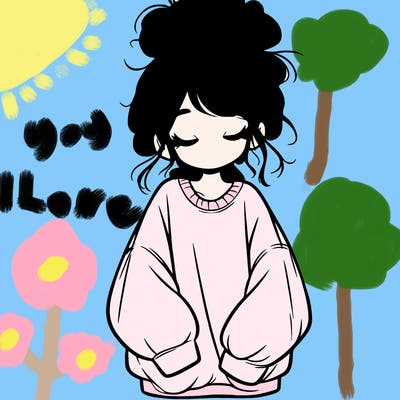 girl with baggy sweatshirt and messy bun