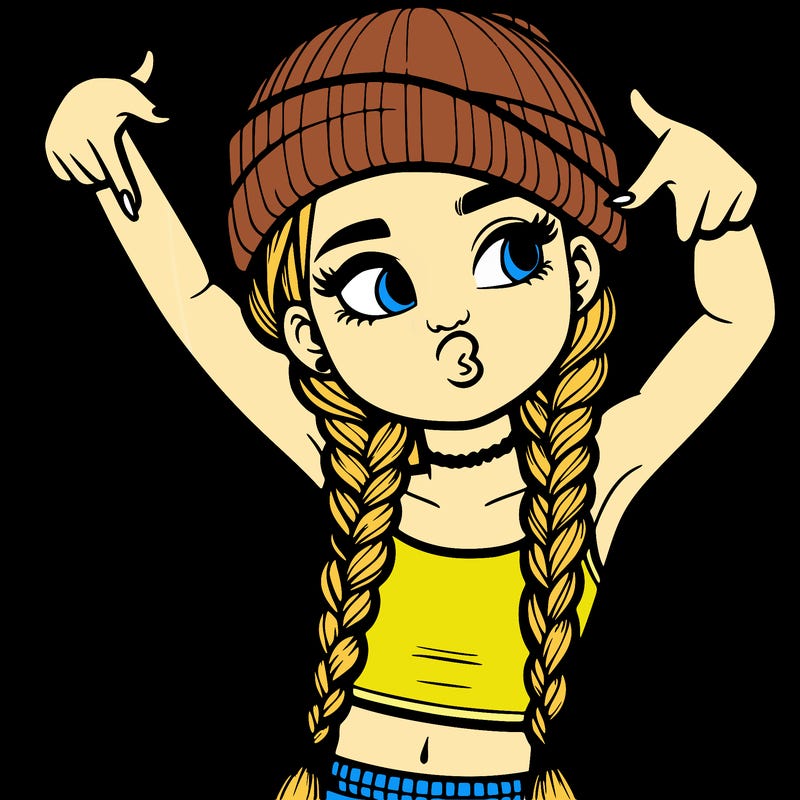 realistic teenage girl with braids and a beanie and crop top doing 🫶🏼