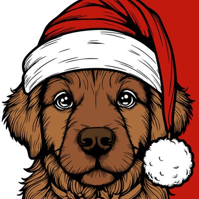 realistic dog with a christmas hat