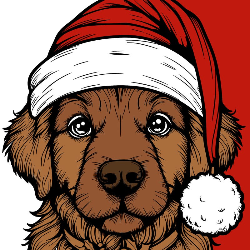 realistic dog with a christmas hat