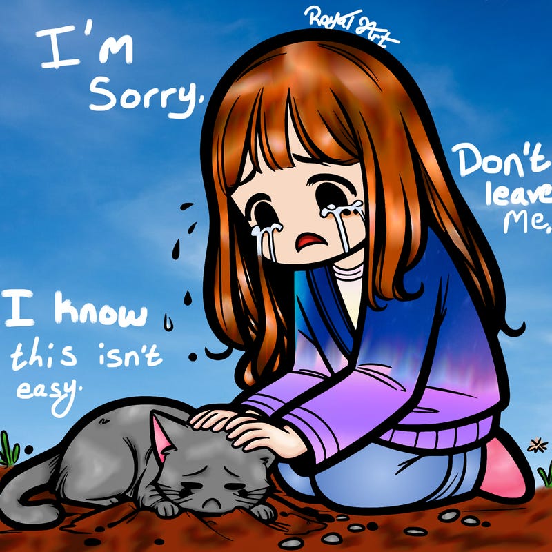 girl crying over her dead cat