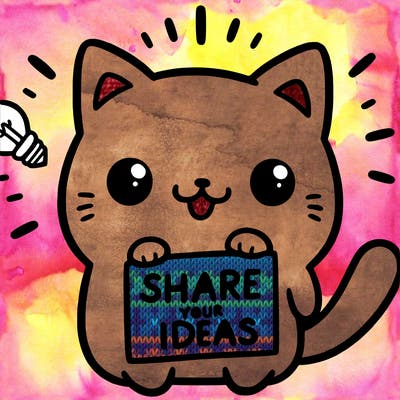 a cute cat saying share your ideas