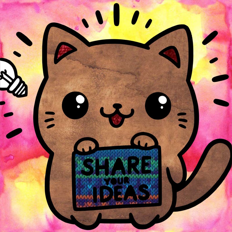 a cute cat saying share your ideas