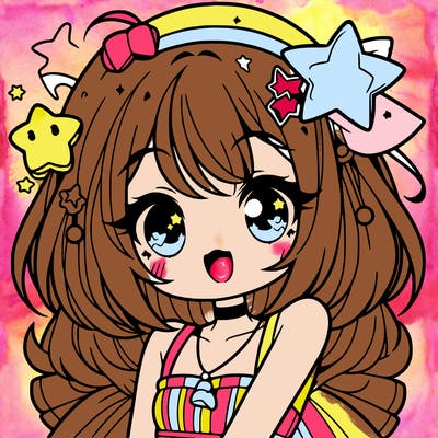 cute anime girl with star accessories