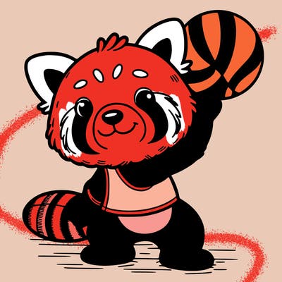 red panda playing basketball