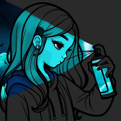 a realistic girl spray painting