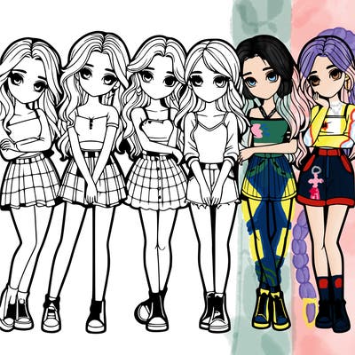 a group of girls realistic