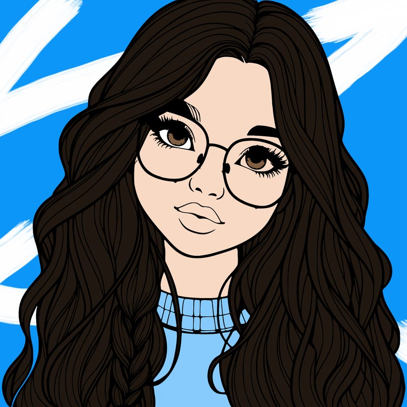 girl with long hair and freckles and glasses realistic