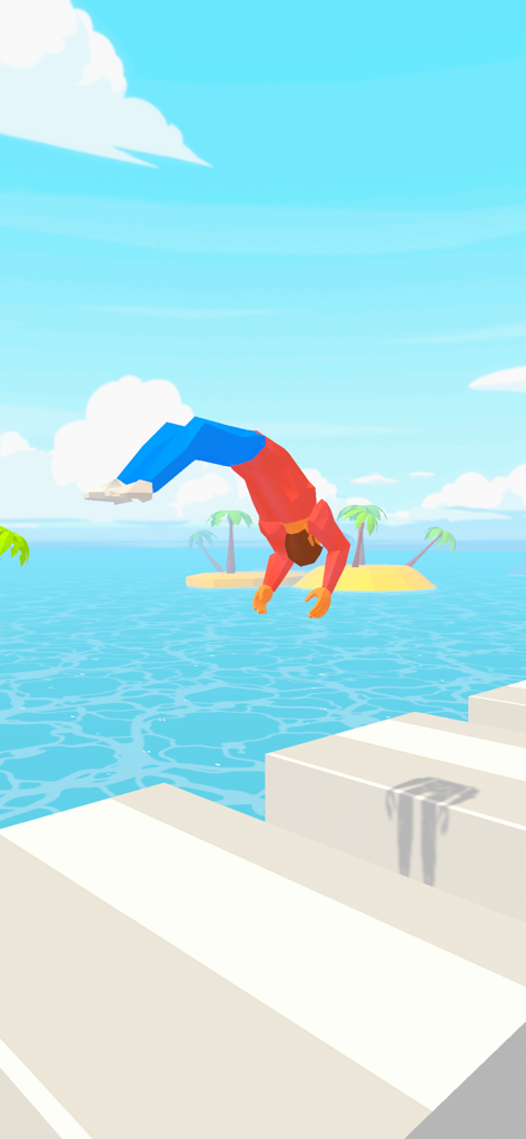 Backflip Master - Parkour Game - Personagem realizando uma pirueta sobre o oceano no jogo de parkour Mestre do Backflip