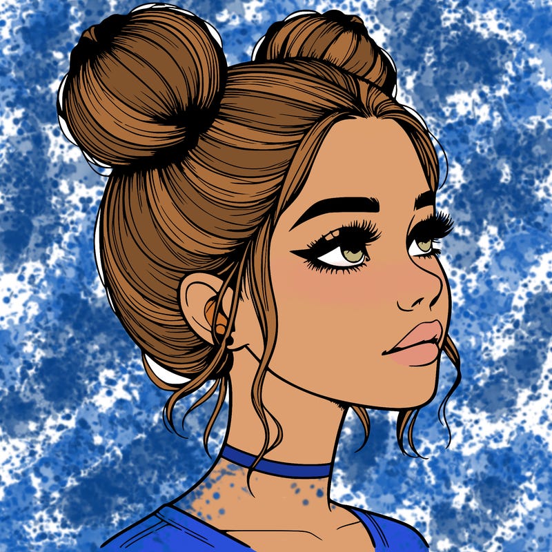 realistic girl with buns on the top of her head