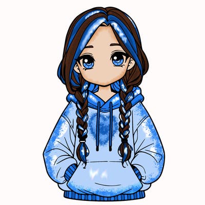 a realistic girl with a oversized hoodie and she has braids