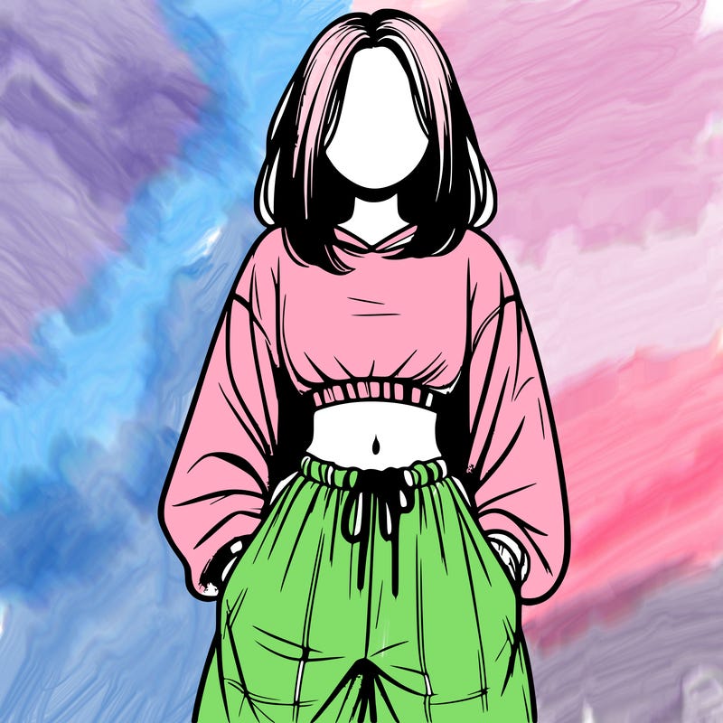realistic girl faceless with baggy pants and a crop top