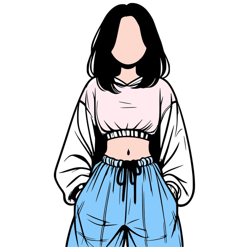 realistic girl faceless with baggy pants and a crop top