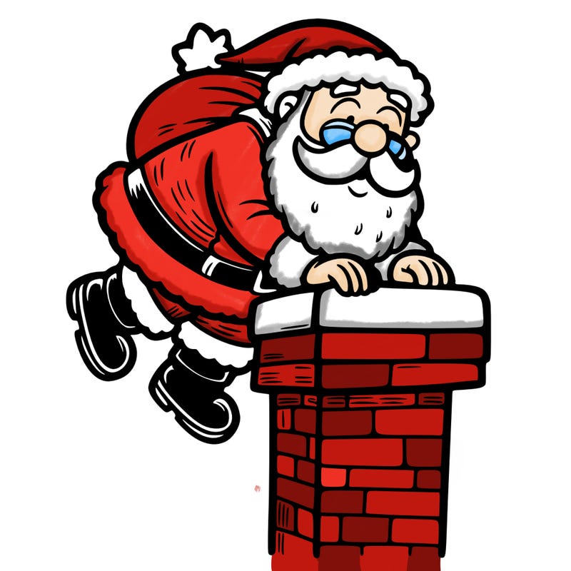 santa climbing down a chimney
