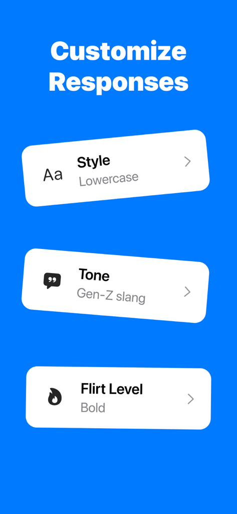 Cupidly. - Cupidly app interface showing options to customize AI response style, tone, and flirt level.