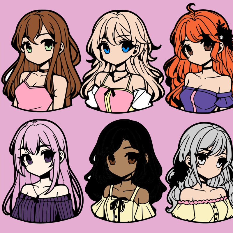 6 beautiful anime girls lined up