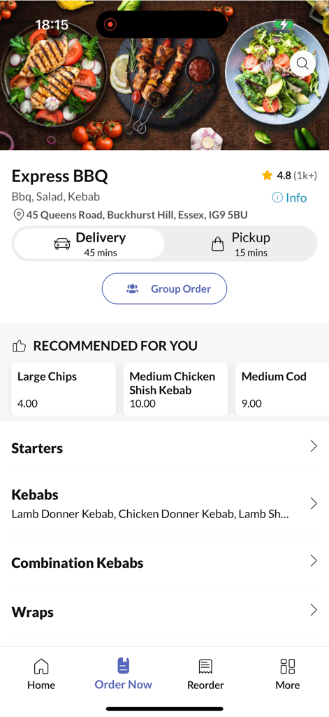 Express BBQ - Express BBQ mobile app interface displaying food menu and delivery options