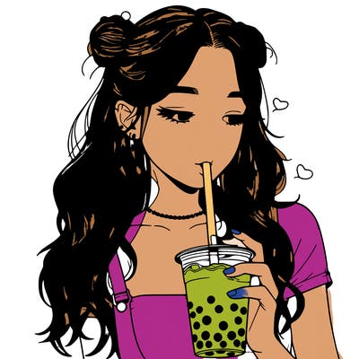 aesthetic realistic girl with boba