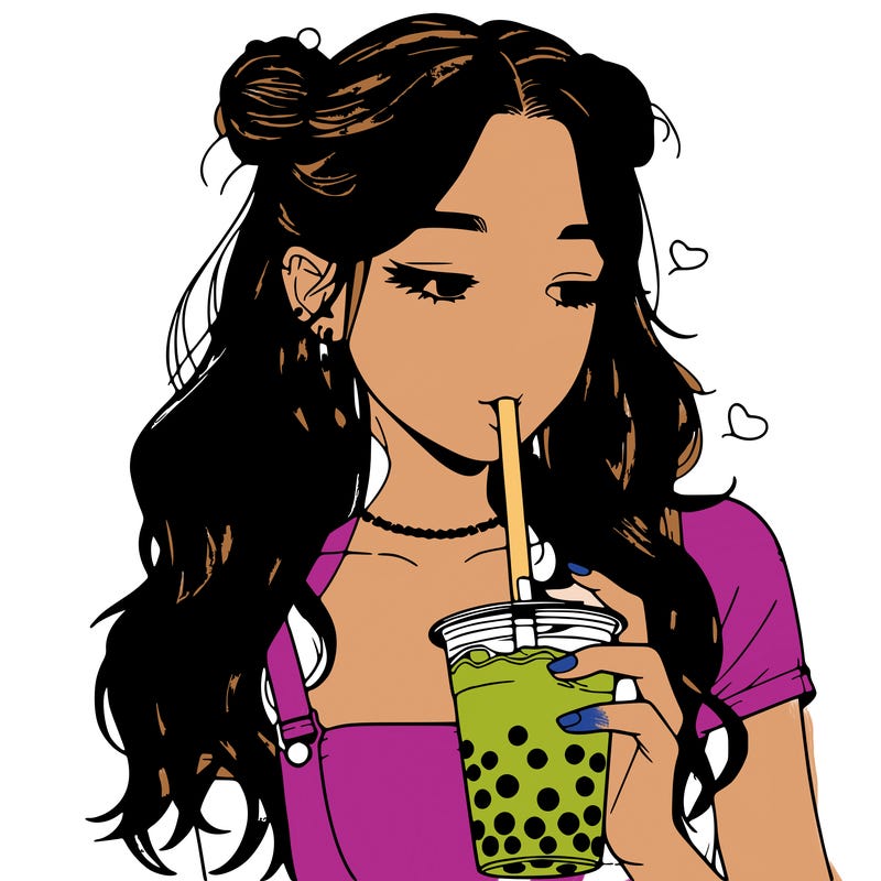 aesthetic realistic girl with boba
