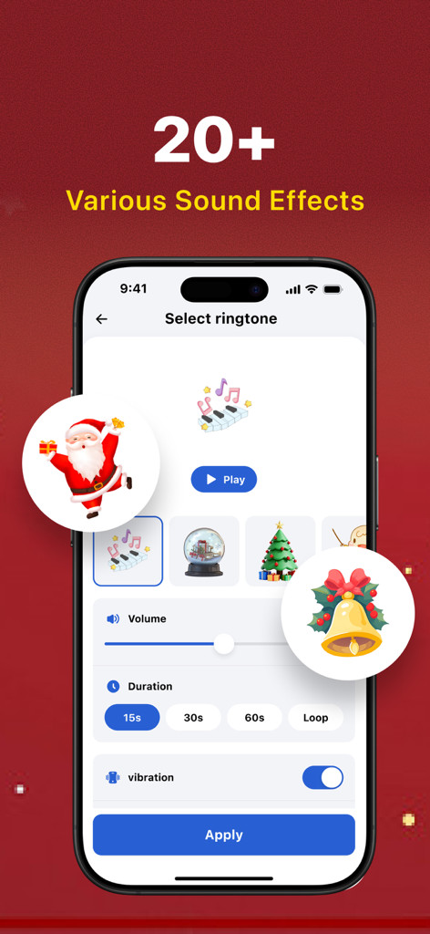 Clap Find My Phone by Clapping - Interface of the Clap Find My Phone app showing various sound effect options and ringtone settings