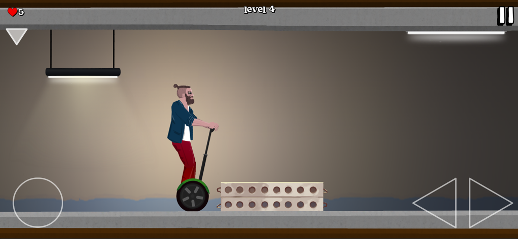 Short Ride - Bearded character riding a segway in level 4 of Short Ride mobile game
