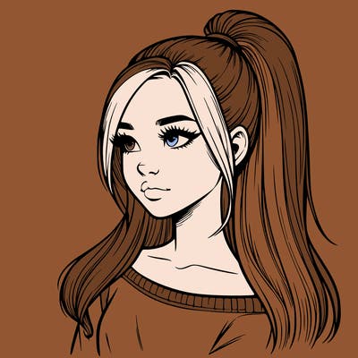 realistic girl with a high ponytail