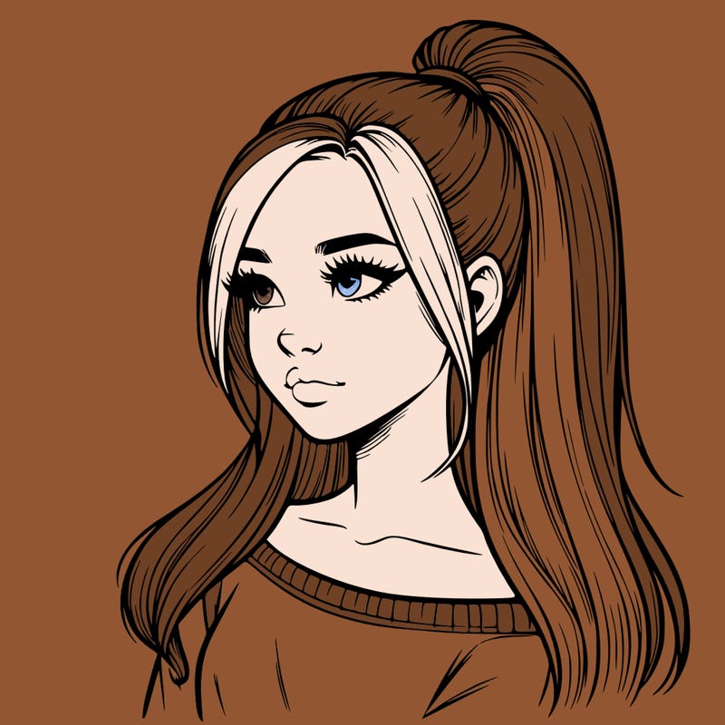 realistic girl with a high ponytail