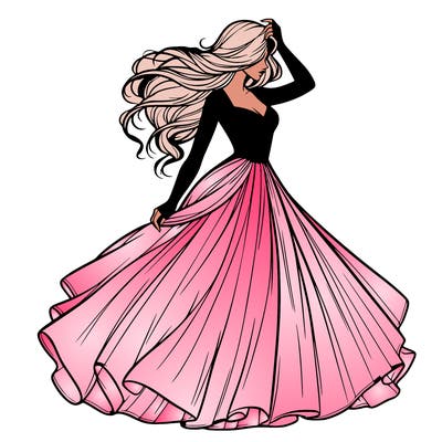 realistic woman with dress flowing in the wind