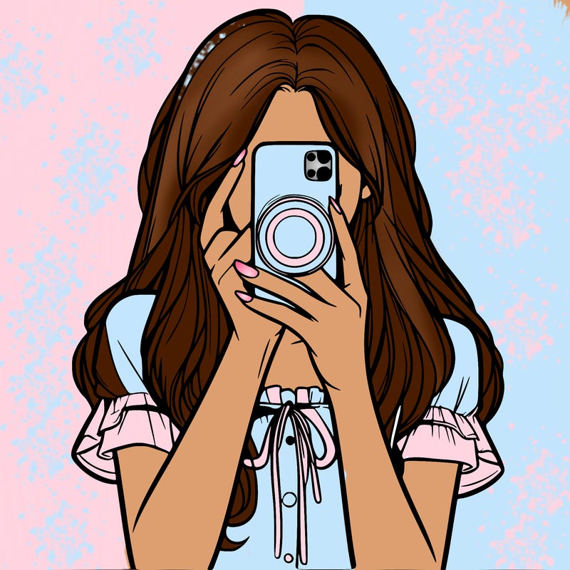 a realistic girl holding her phone taking pictures