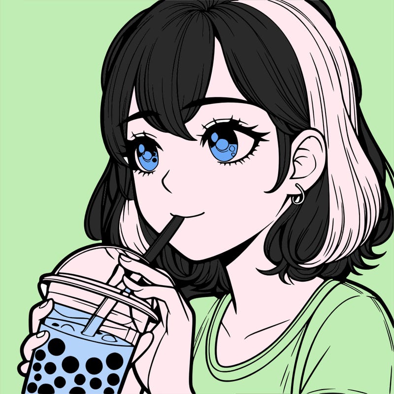 a realistic girl drinking boba