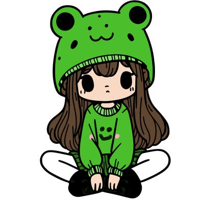 a girl wearing a frog hat and some frog socks