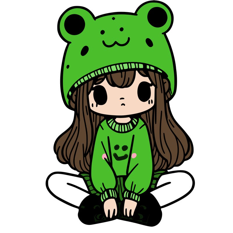 a girl wearing a frog hat and some frog socks
