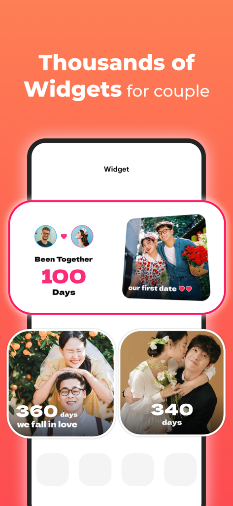 Various aesthetic couple widgets showing relationship day counters and personal photos.