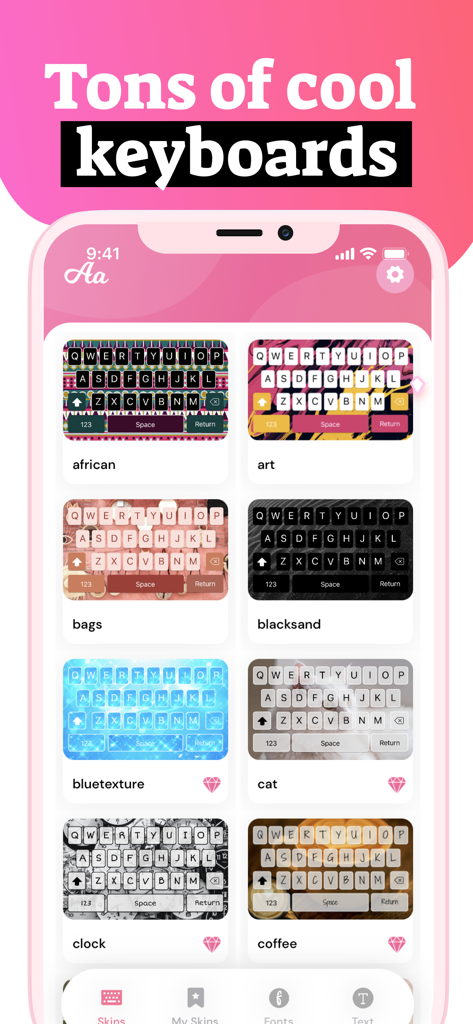 Fonts: Keyboard & Font Art - 폰트 키보드 및 폰트 아트 앱을 위한 다양한 스타일의 키보드 스킨 표시