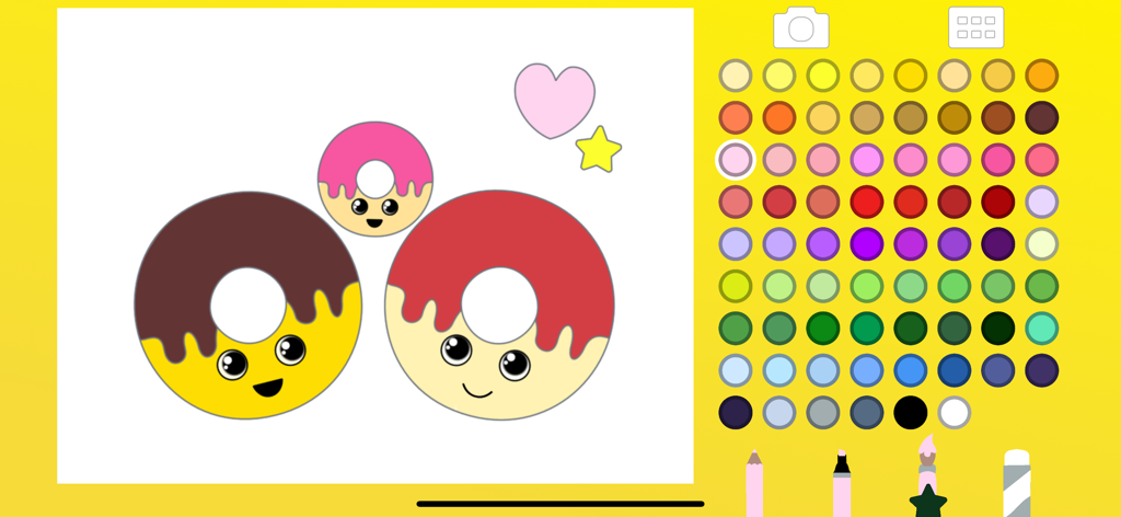 Coloring for Kids and Toddler - Donut coloring page for kids with a wide selection of colors and tools