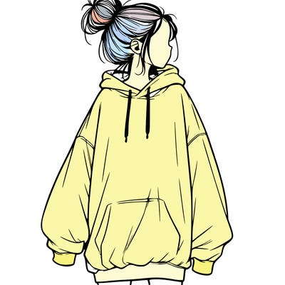 realistic girl with a oversized sweatshirt on and a bun