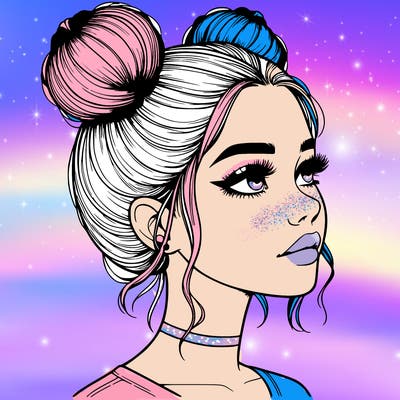 realistic girl with buns on the top of her head