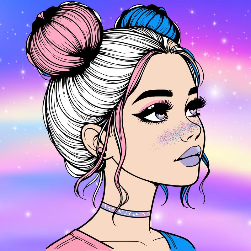 realistic girl with buns on the top of her head