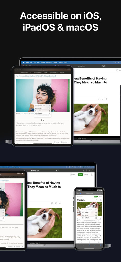 Save Image as Type - The Save Image as Type app interface displayed on iPhone iPad and MacBook showing cross-platform compatibility