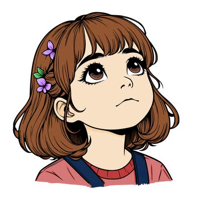 realistic girl looking up