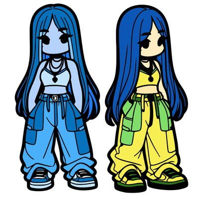 girl in baggy pants crop top and long hair