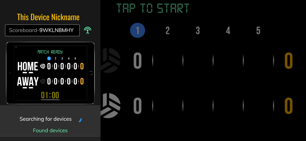 BT Volleyball Scoreboard - Interface for connecting and pairing remote devices to control the BT Volleyball Scoreboard app.