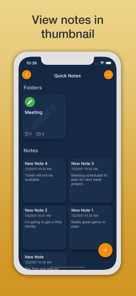 Safety Note+ - 개인 메모와 폴더를 썸네일 그리드 보기로 구성한 개인용 앱 화면