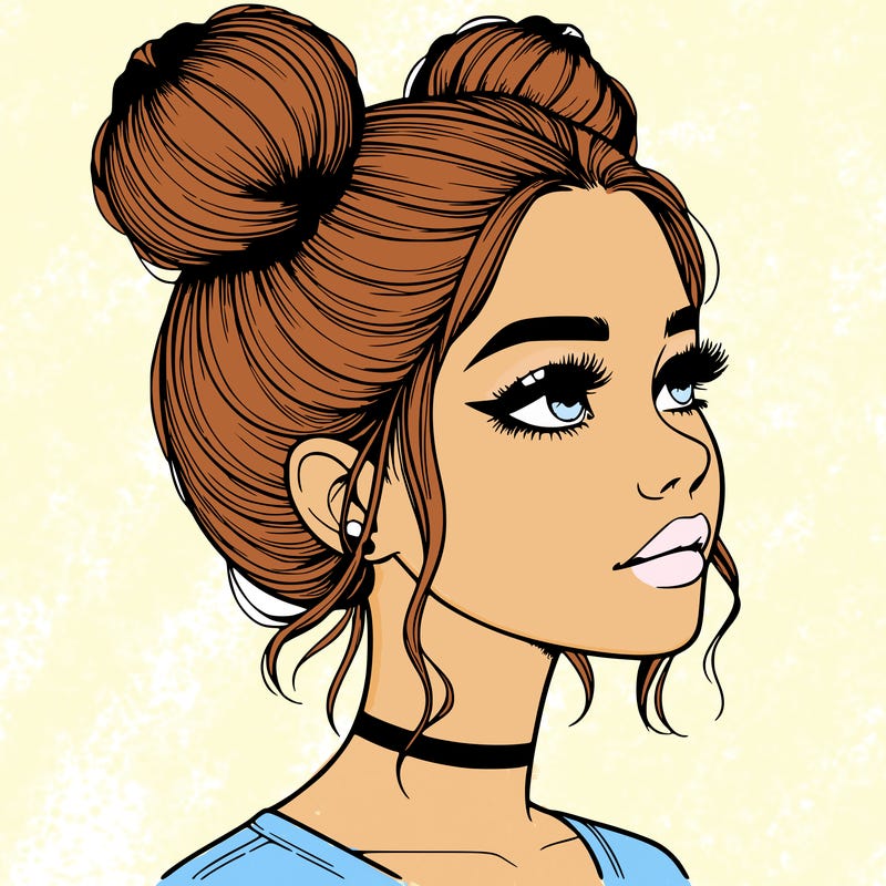 realistic girl with buns on the top of her head