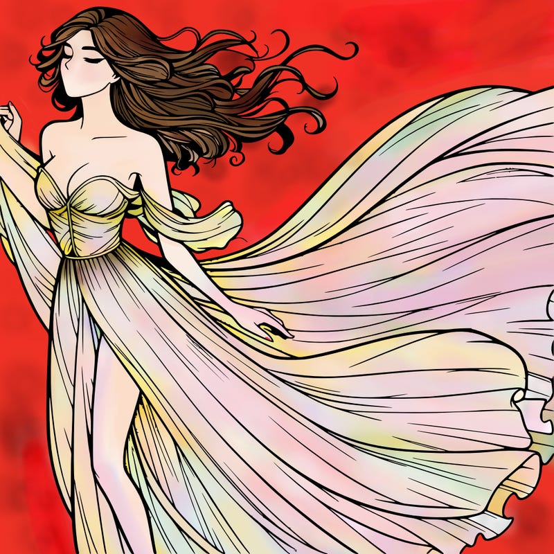 realistic woman in dress flowing the the wind
